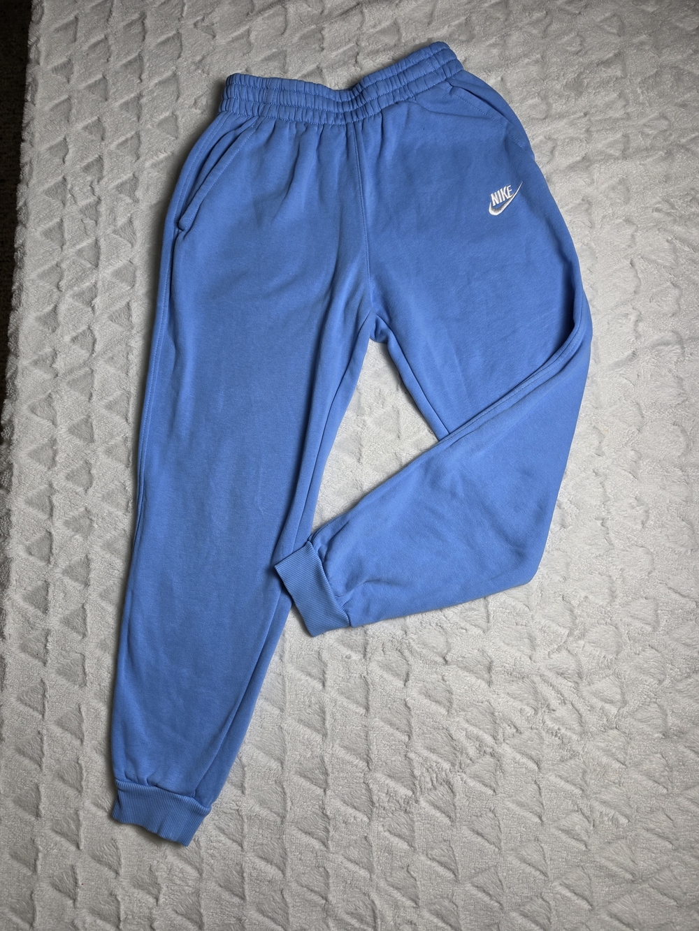 Nike Kids Light Blue Fleece Joggers with White Swoosh